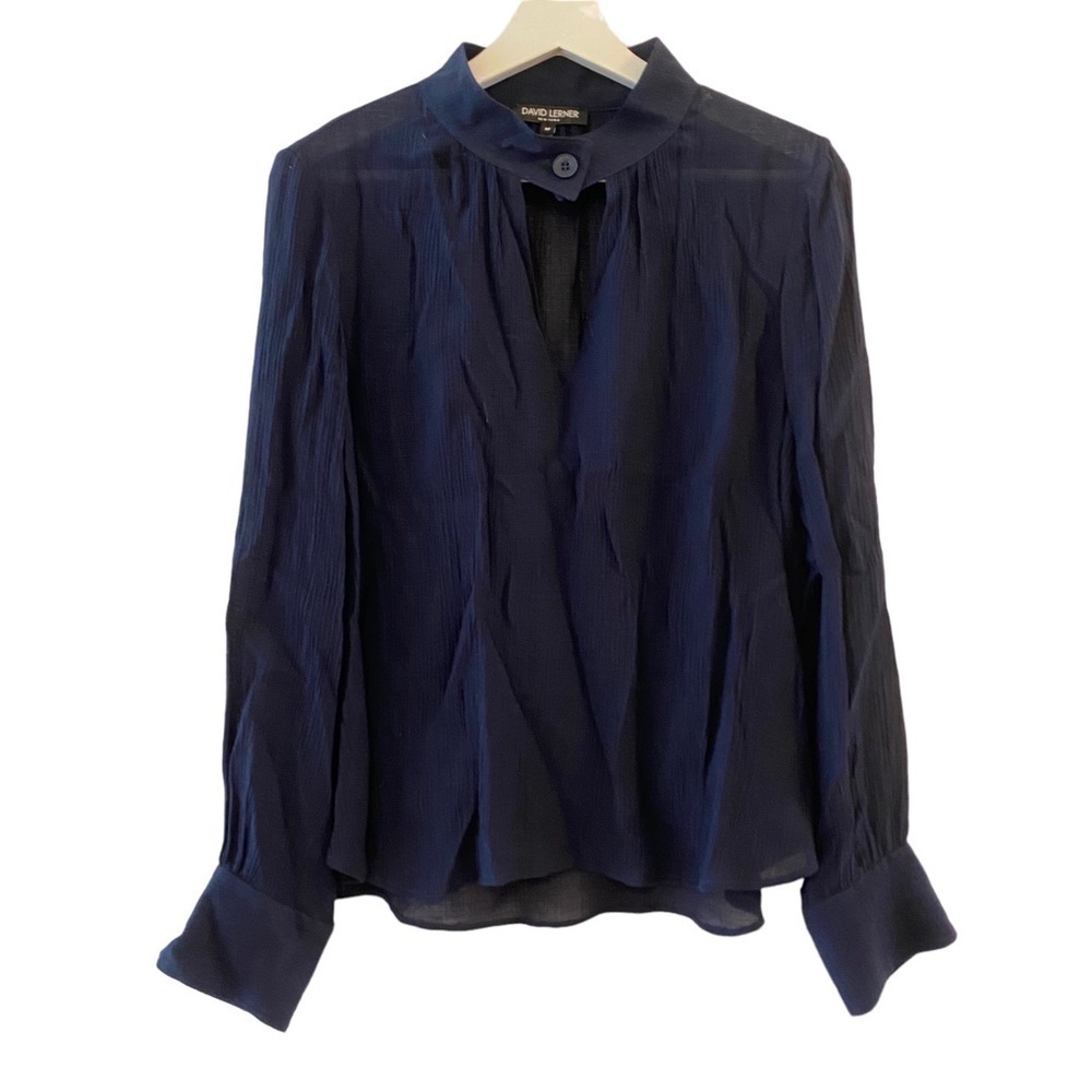 David Lerner blue long sleeve mock neck shirt blouse top women’s size Medium